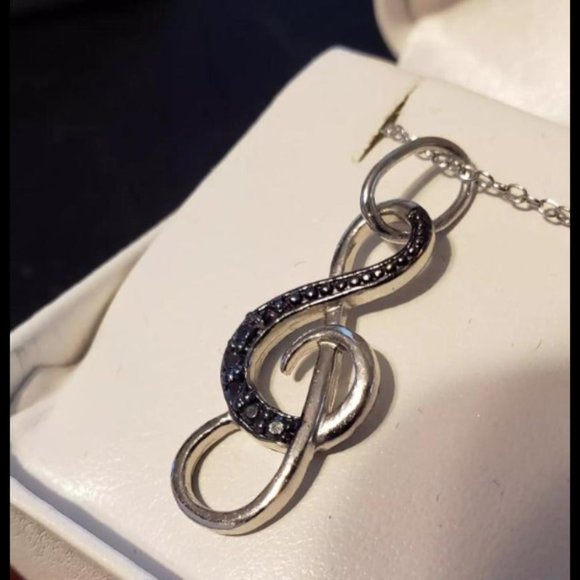 Musical Note with Blue Diamond Accent Necklace - Picture 10 of 10